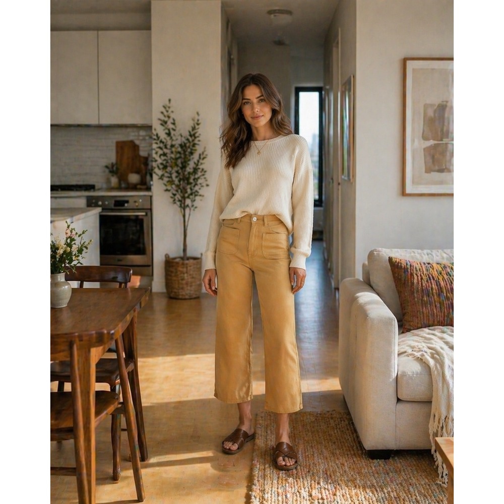 NWT Madewell Perfect Vintage‎ Wide Leg Crop Pants Earthen Gold High Rise 26